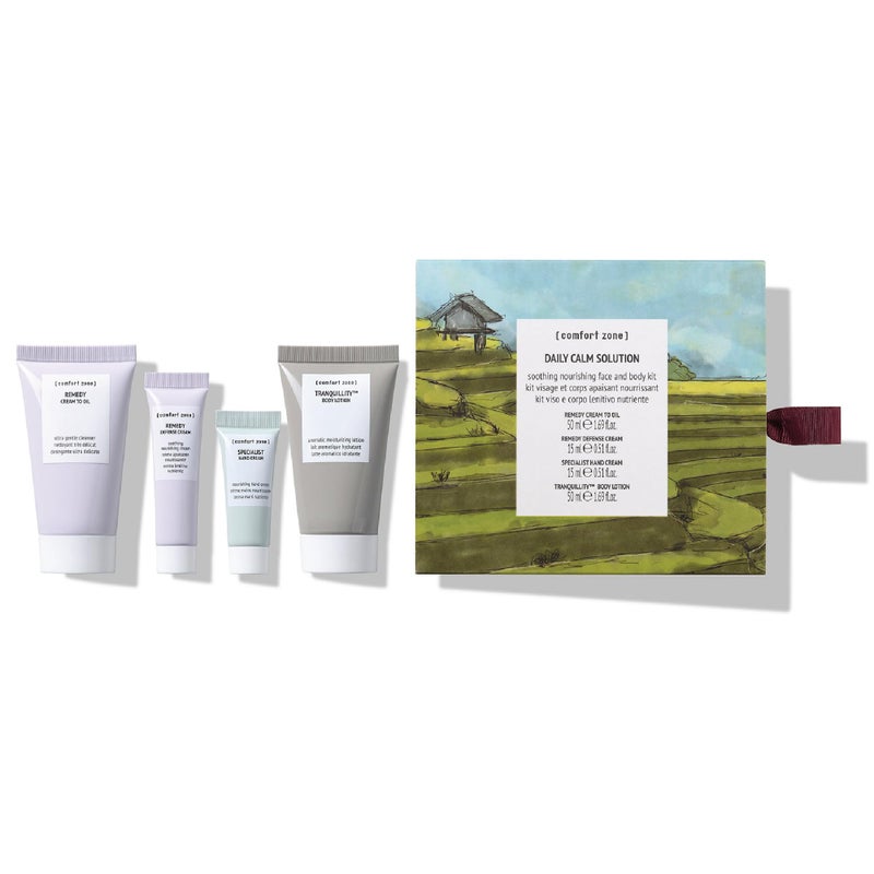 comfort zone  Daily Calm Solution Collection  Soothing Nourishing Face and Body Kit Includes Remedy Cream to Oil Remedy Defense Cream Specialist Hand Cream  Tranquillity Body Lotion  4 Pieces - Image 1