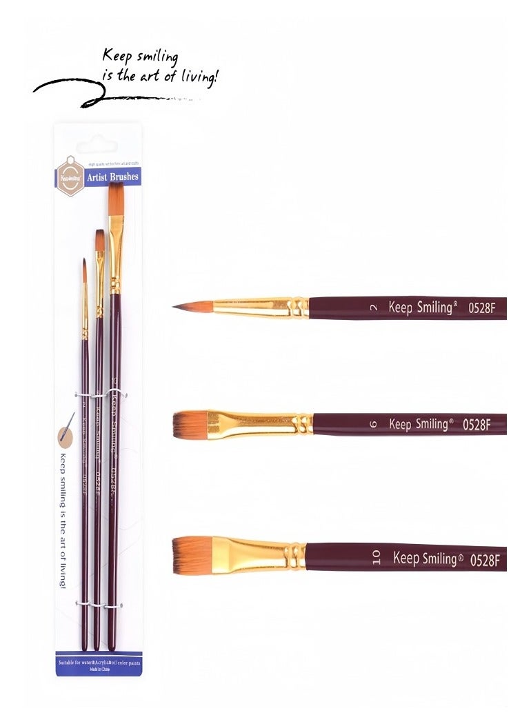 Keep Smiling Keep Smiling 3pcs Nylon Hair Acrylic Oil Painting Artist Paint Brush for Art Drawing Painting - Image 1