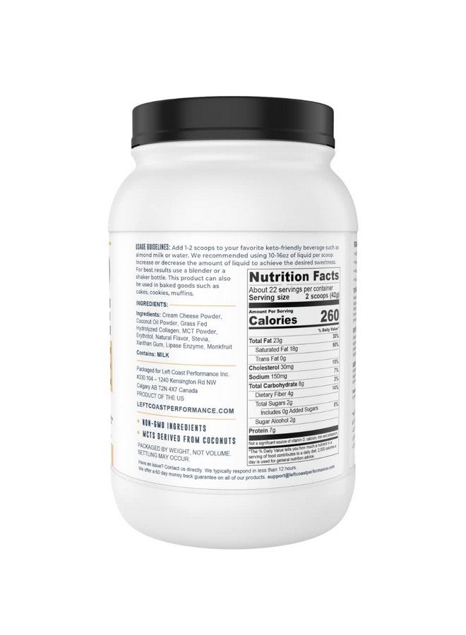 Left Coast Performance Cheesecake Keto Meal Replacement Shake [2lbs] - Low Carb Protein Powder Shake Mix, High Fat with MCTs, Collagen Peptides and Real USA Cream Cheese - Image 1