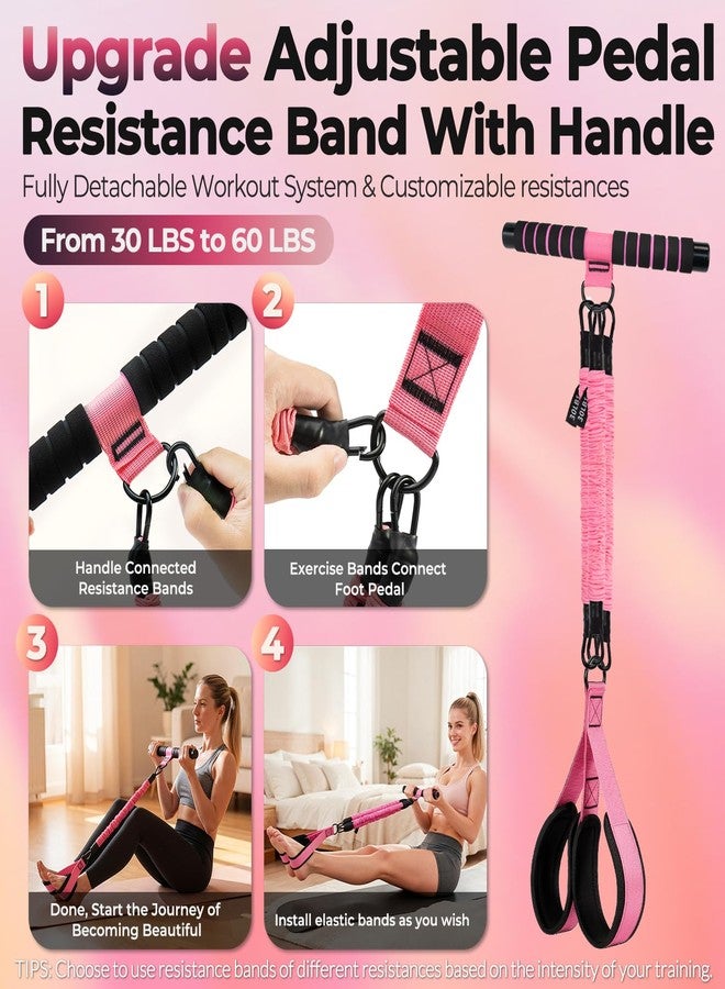 kullder Upgraded Multifunction Pedal Resistance Band with Handle, 3 Tube Adjustable Resistance Bands, Full Body Fitness Exercise Equipment for Abdomen, Waist, Arm, Core/ABS, Leg, Physical Therapy (Pink) - Image 2