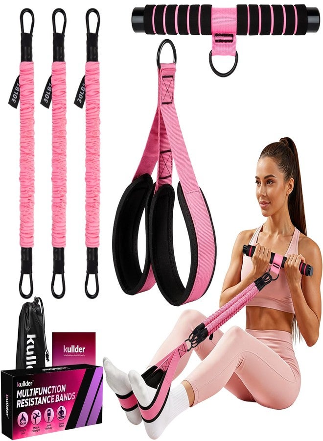 kullder Upgraded Multifunction Pedal Resistance Band with Handle, 3 Tube Adjustable Resistance Bands, Full Body Fitness Exercise Equipment for Abdomen, Waist, Arm, Core/ABS, Leg, Physical Therapy (Pink) - Image 1