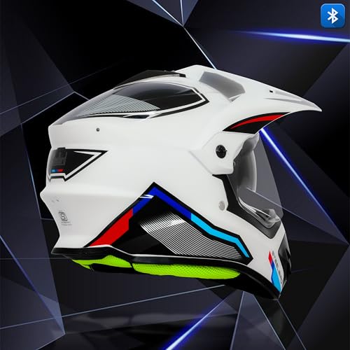 Steelbird SBH-13 Racer Bluetooth Off Road ISI Certified Motocross Double Visor Full Face Helmet Outer Clear Visor and Inner Smoke Sun Shield (Large 600 MM, Glossy White Red) - Image 4