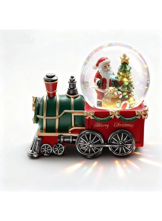 Aobaks Christmas Snow Globe with LED Light and Musical Snowflakes Holiday Decoration, 5.9 Inch Height Santa Claus Train Resin Snowglobe, Christmas Holiday Indoor Decor. - Image 1