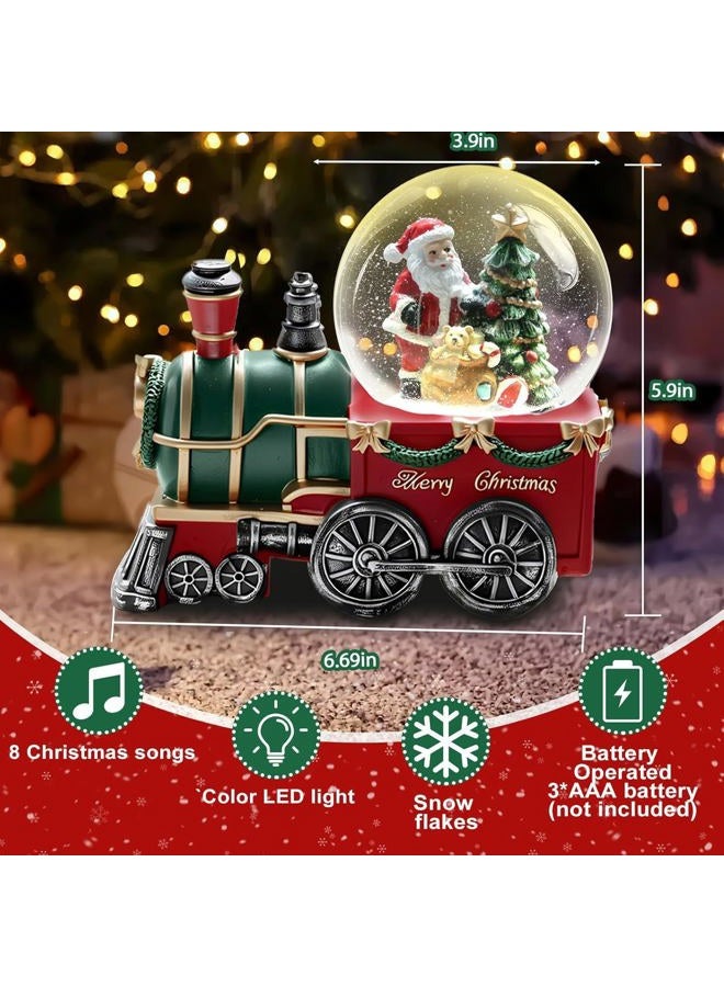 Aobaks Christmas Snow Globe with LED Light and Musical Snowflakes Holiday Decoration, 5.9 Inch Height Santa Claus Train Resin Snowglobe, Christmas Holiday Indoor Decor. - Image 2