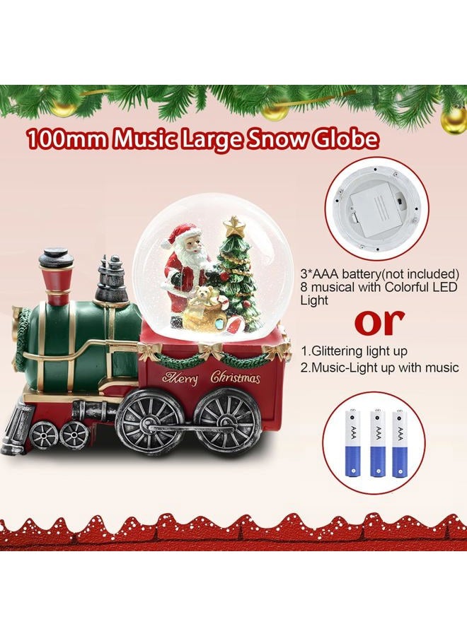 Aobaks Christmas Snow Globe with LED Light and Musical Snowflakes Holiday Decoration, 5.9 Inch Height Santa Claus Train Resin Snowglobe, Christmas Holiday Indoor Decor. - Image 4