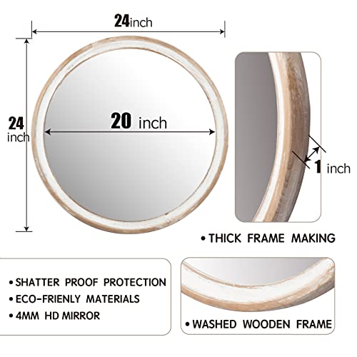 Reflinto 24 Inch Rustic Farmhouse Round Wall Mirror for Home Decor, Washwhite Wooden Circle Decorative Mirrors for Bathroom Over Sink, Bedroom, Entryway, Living Room, Kithen, Office - Image 3