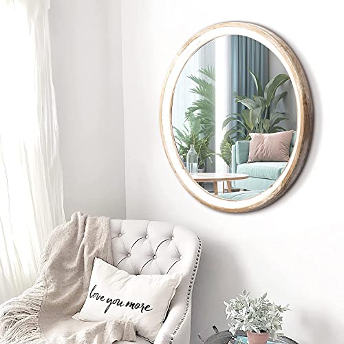 Reflinto 24 Inch Rustic Farmhouse Round Wall Mirror for Home Decor, Washwhite Wooden Circle Decorative Mirrors for Bathroom Over Sink, Bedroom, Entryway, Living Room, Kithen, Office - Image 5