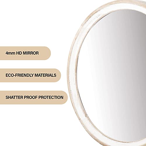 Reflinto 24 Inch Rustic Farmhouse Round Wall Mirror for Home Decor, Washwhite Wooden Circle Decorative Mirrors for Bathroom Over Sink, Bedroom, Entryway, Living Room, Kithen, Office - Image 2