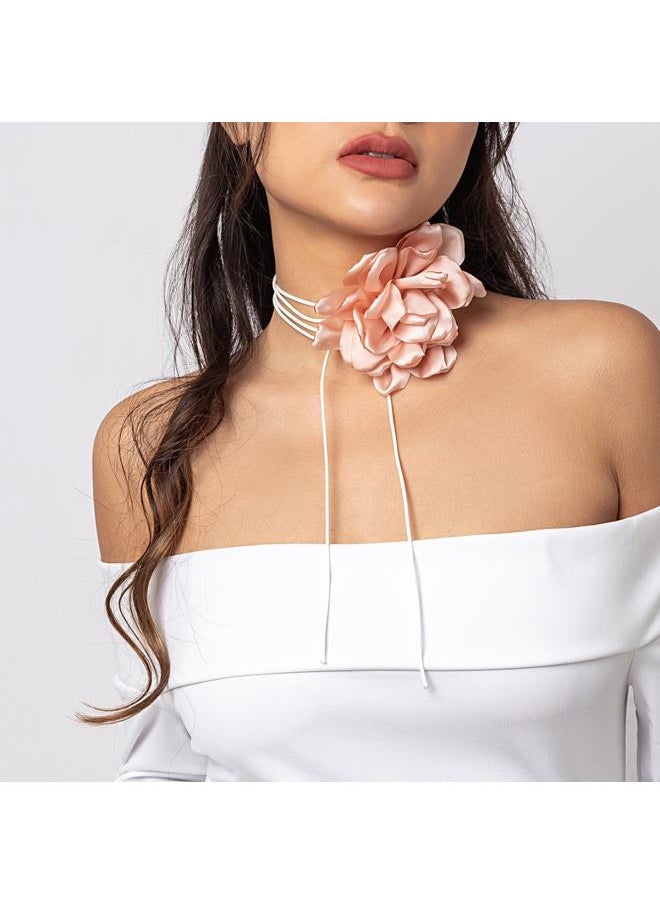 Generic European And American Jewelry Fashion Retro French Style Big Flower Chocker Necklace Tassel Neck Chain For Women 