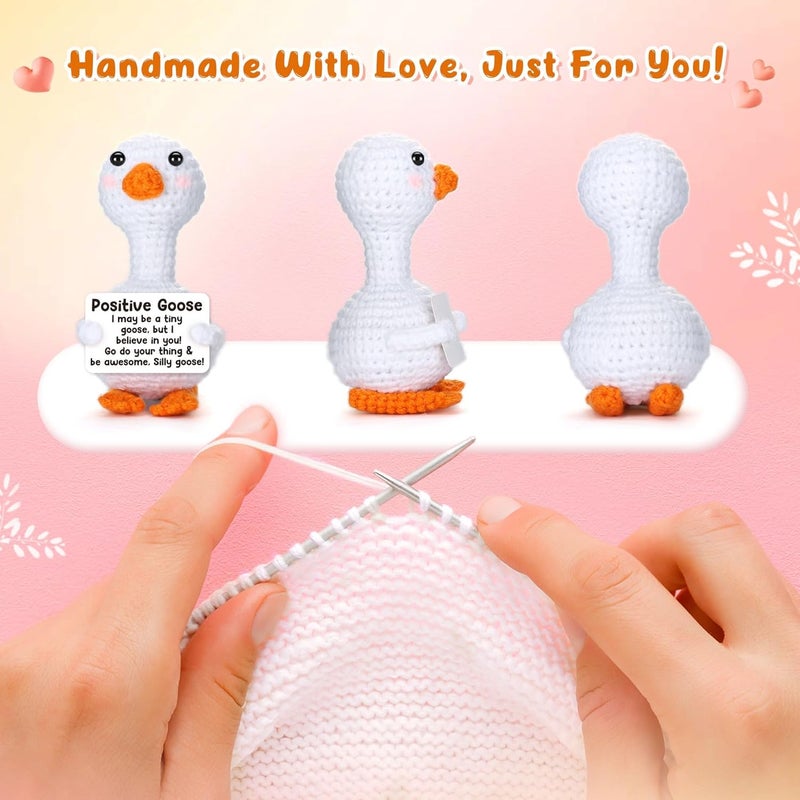 TERRIFI Positive Pocket Goose Doll, Funny Emotional Support Knitted Goose Toy with Positive Card, Woolen Crochet, Cheer Up Graduation Gift, Encouragement for Friends - Image 2