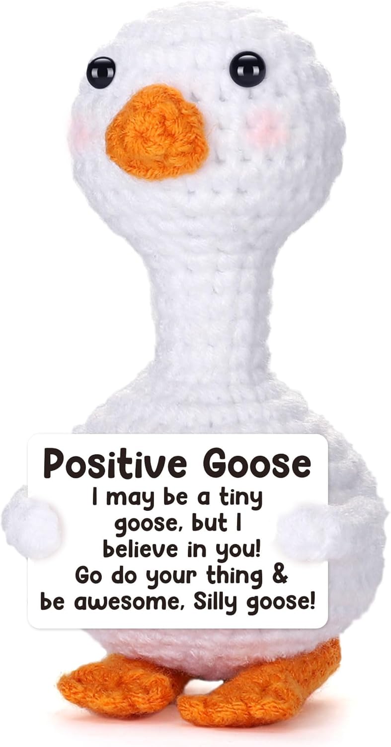 TERRIFI Positive Pocket Goose Doll, Funny Emotional Support Knitted Goose Toy with Positive Card, Woolen Crochet, Cheer Up Graduation Gift, Encouragement for Friends - Image 1