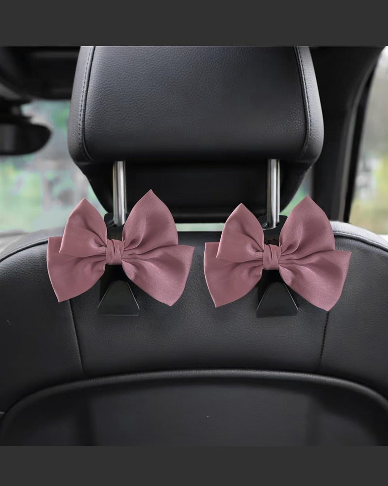 BVGACI 2 Pack Car Purse Hooks, Cute Bow Car Seat Headrest Hook Hanger for Purses and Bags (Leather pink) - Image 1