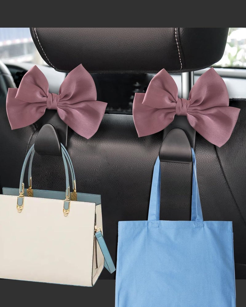 BVGACI 2 Pack Car Purse Hooks, Cute Bow Car Seat Headrest Hook Hanger for Purses and Bags (Leather pink) - Image 2