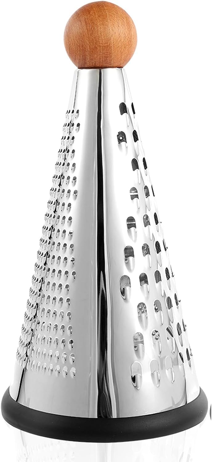 PUTHAK Cone Parmesan Cheese Grater – Stainless Steel Multi-Function Handheld Vegetables Grater with Wooden Handle & Non-Slip Base (8" x 4.3") - Image 1