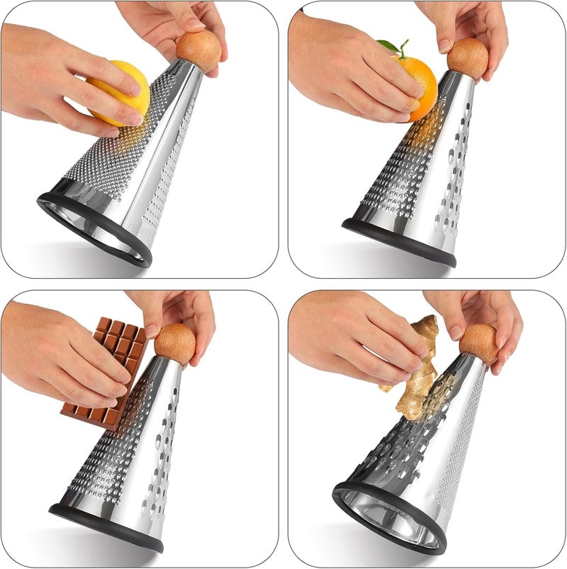 PUTHAK Cone Parmesan Cheese Grater – Stainless Steel Multi-Function Handheld Vegetables Grater with Wooden Handle & Non-Slip Base (8" x 4.3") - Image 5