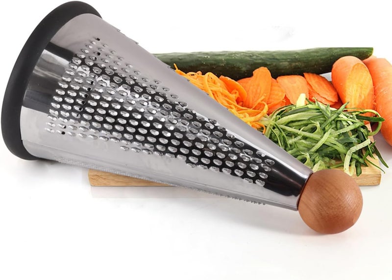 PUTHAK Cone Parmesan Cheese Grater – Stainless Steel Multi-Function Handheld Vegetables Grater with Wooden Handle & Non-Slip Base (8" x 4.3") - Image 3