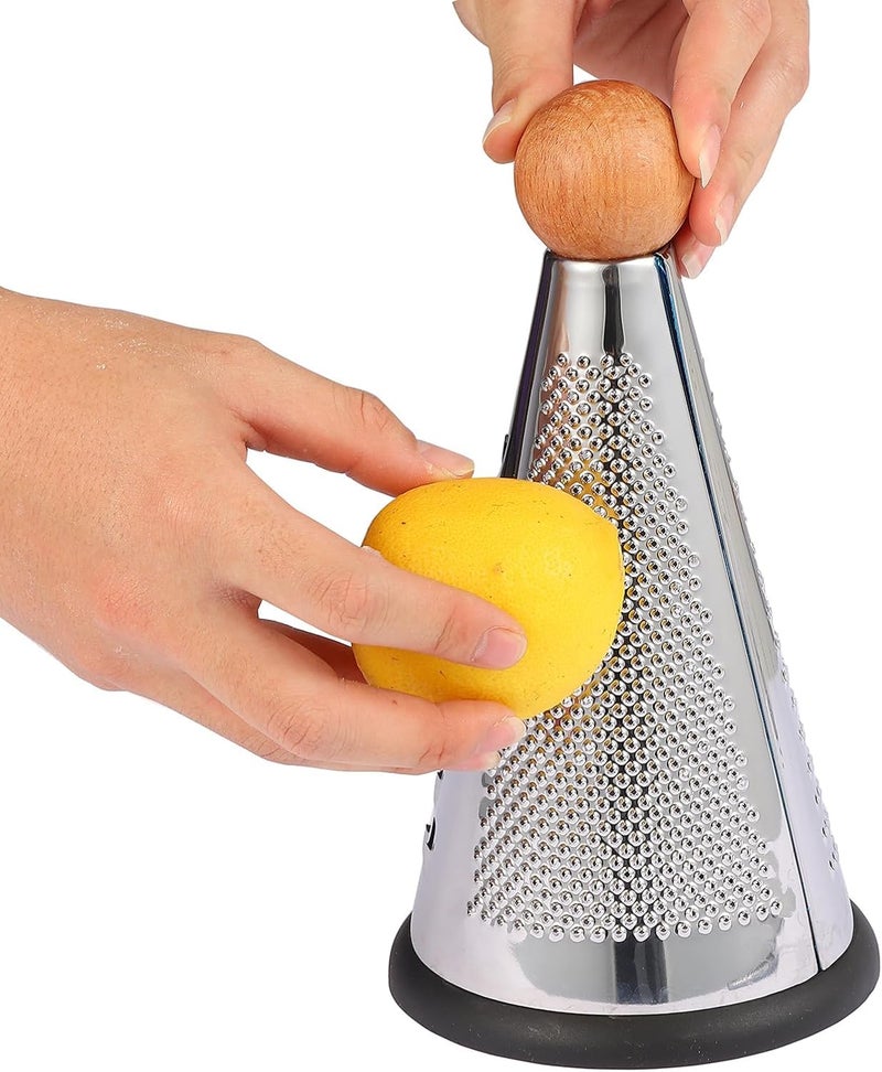 PUTHAK Cone Parmesan Cheese Grater – Stainless Steel Multi-Function Handheld Vegetables Grater with Wooden Handle & Non-Slip Base (8" x 4.3") - Image 4