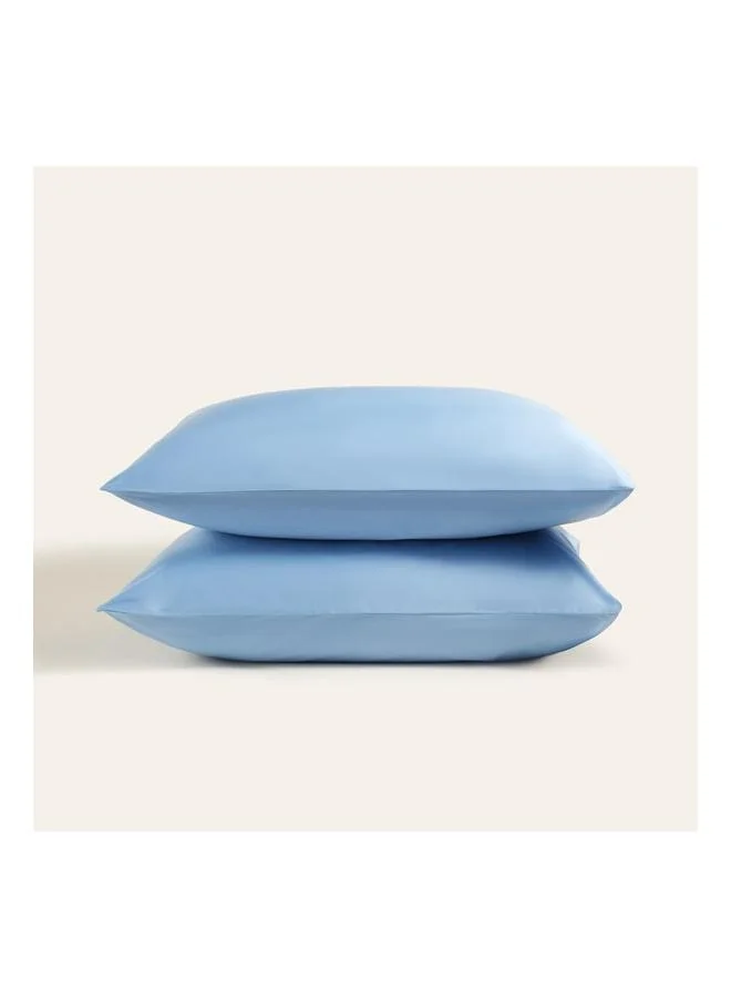 Solid Blue 2‑Piece Cotton Satin Pillowcase
