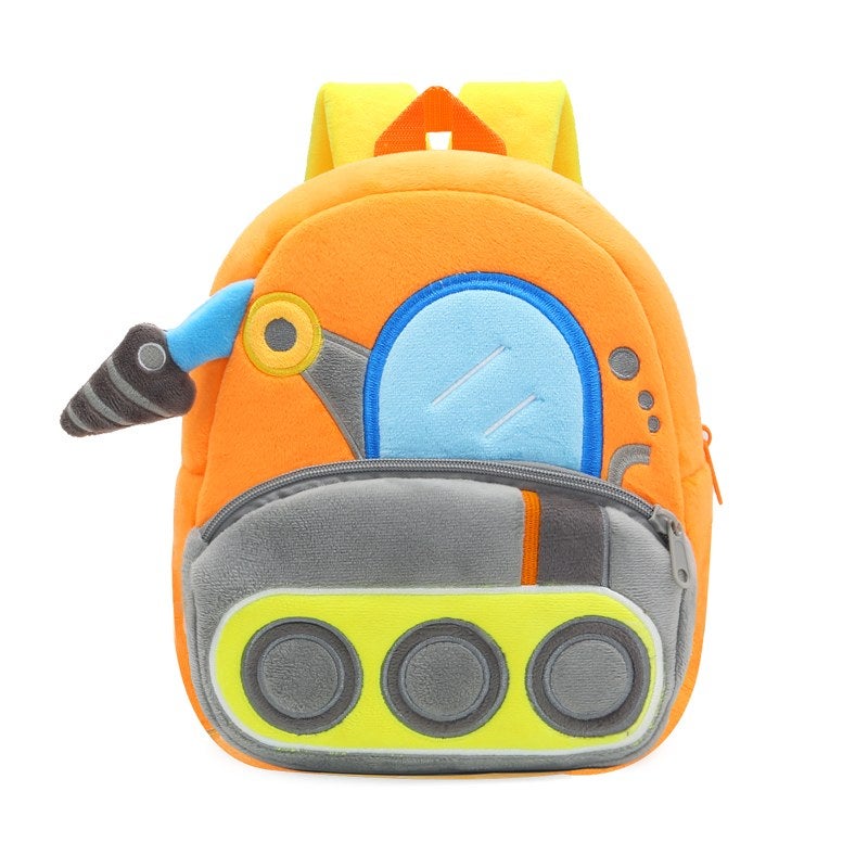 Plush Kids Backpack, Drilling Machine Vehicle Design, Soft Lightweight School Bag for Toddlers and Preschool Kids - Image 1