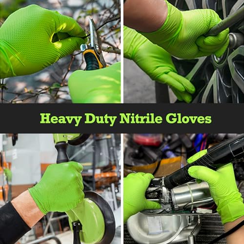 TitanFlex Heavy Duty Green Industrial Nitrile Gloves, 8-mil, XL, Box of 100, Latex Free, Raised Diamond Texture Grip, Powder Free, Food Safe, Rubber Gloves, Mechanic Gloves - Image 5
