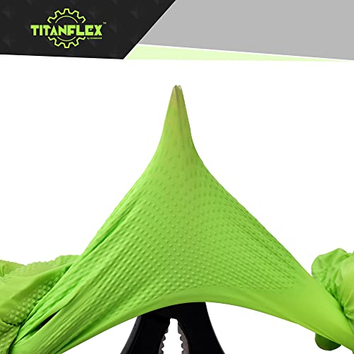 TitanFlex Heavy Duty Green Industrial Nitrile Gloves, 8-mil, XL, Box of 100, Latex Free, Raised Diamond Texture Grip, Powder Free, Food Safe, Rubber Gloves, Mechanic Gloves - Image 3