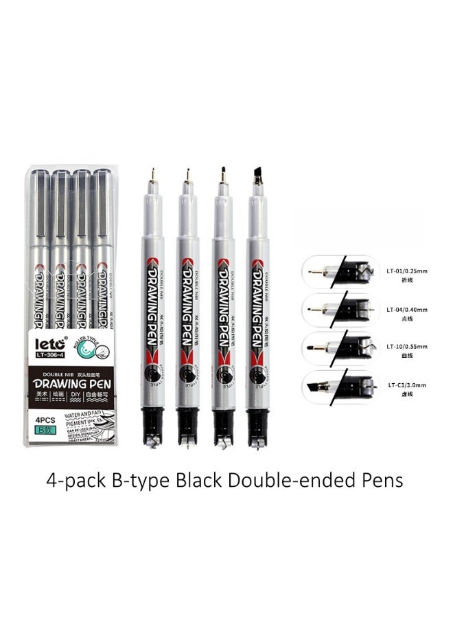 Leto Model B Black Dual-Tip Universal Pen with Curve, Fold, Dot, and Dashed Line Design - Image 1