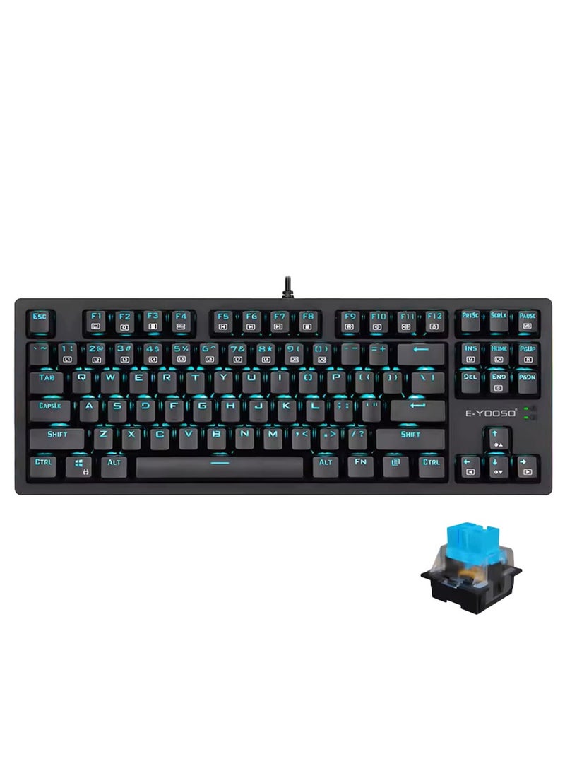 إي-يوسو لوحة مفاتيح الألعاب الميكانيكية K-620، 87 مفتاحًا، مفتاح أزرق، إضاءة خلفية بيضاء، تصميم صغير الحجم سلكي USB لأجهزة الكمبيوتر الشخصية والكمبيوتر المحمول - Image 1