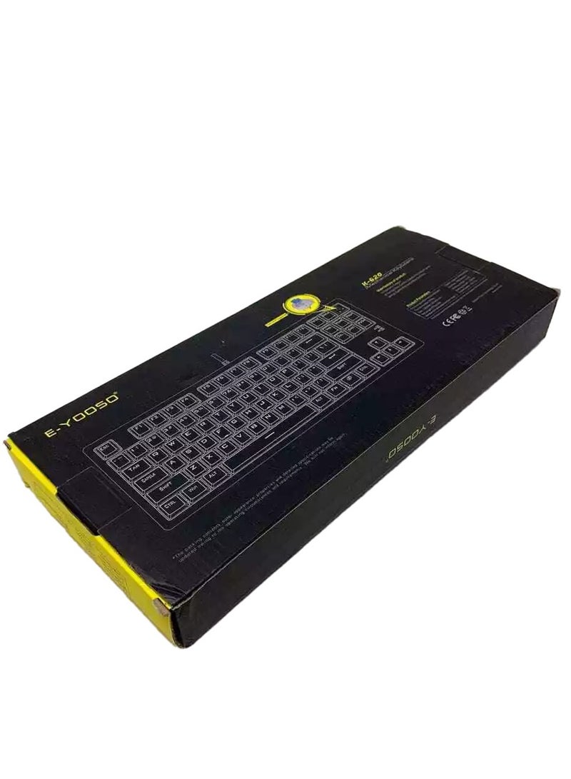 إي-يوسو لوحة مفاتيح الألعاب الميكانيكية K-620، 87 مفتاحًا، مفتاح أزرق، إضاءة خلفية بيضاء، تصميم صغير الحجم سلكي USB لأجهزة الكمبيوتر الشخصية والكمبيوتر المحمول - Image 3