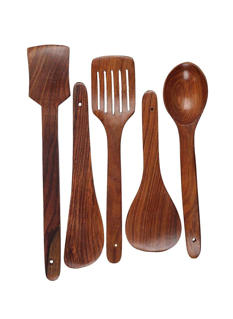 Pass Pass pass pass Handmade Wooden NonStick Serving and Cooking Spoon Kitchen Tools Utensil Set of 5 