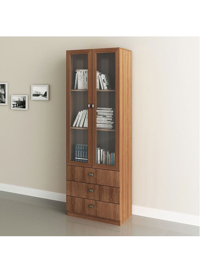 DANUBE HOME Kinsey Display Cabinet With 2 Glass Doors And 3 Drawers Modern Design Wooden Organiser Cupboard Multifunctional Display Rack Bookcase For Home Office L 60x31.5x171.5 Cm Brown - Image 1