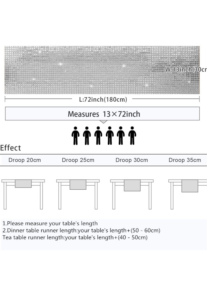 SYOSI Sequin Table Runners Glitter Silver 13 x 72 inch Table Runner- Shimmering Runner for  Table Event Party Supplies Fabric Decorations for Holiday Wedding Birthday Back School - Image 4