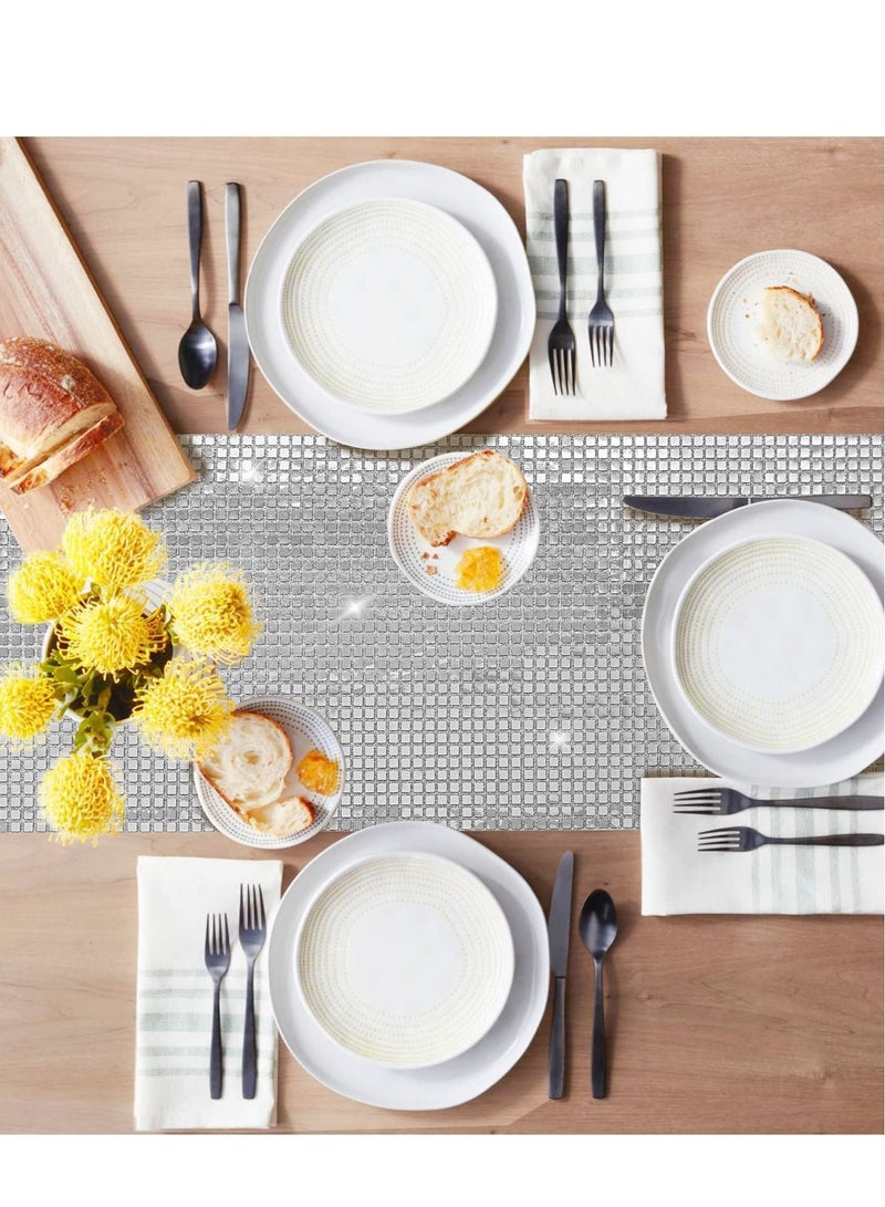 SYOSI Sequin Table Runners Glitter Silver 13 x 72 inch Table Runner- Shimmering Runner for  Table Event Party Supplies Fabric Decorations for Holiday Wedding Birthday Back School - Image 3