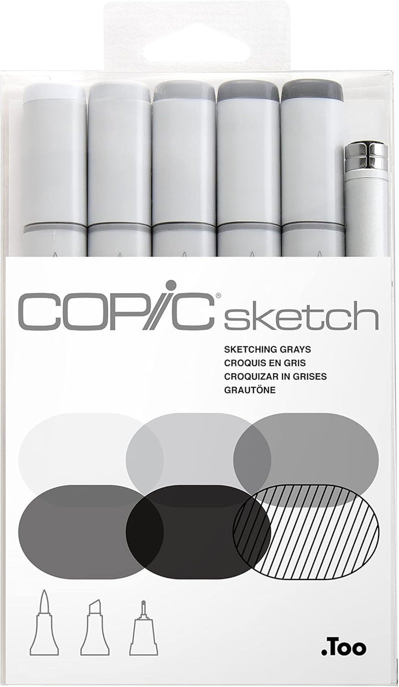 Copic Sketch Markers Set - 6 Piece Sketching Grays with Multiliner Pen - Image 1