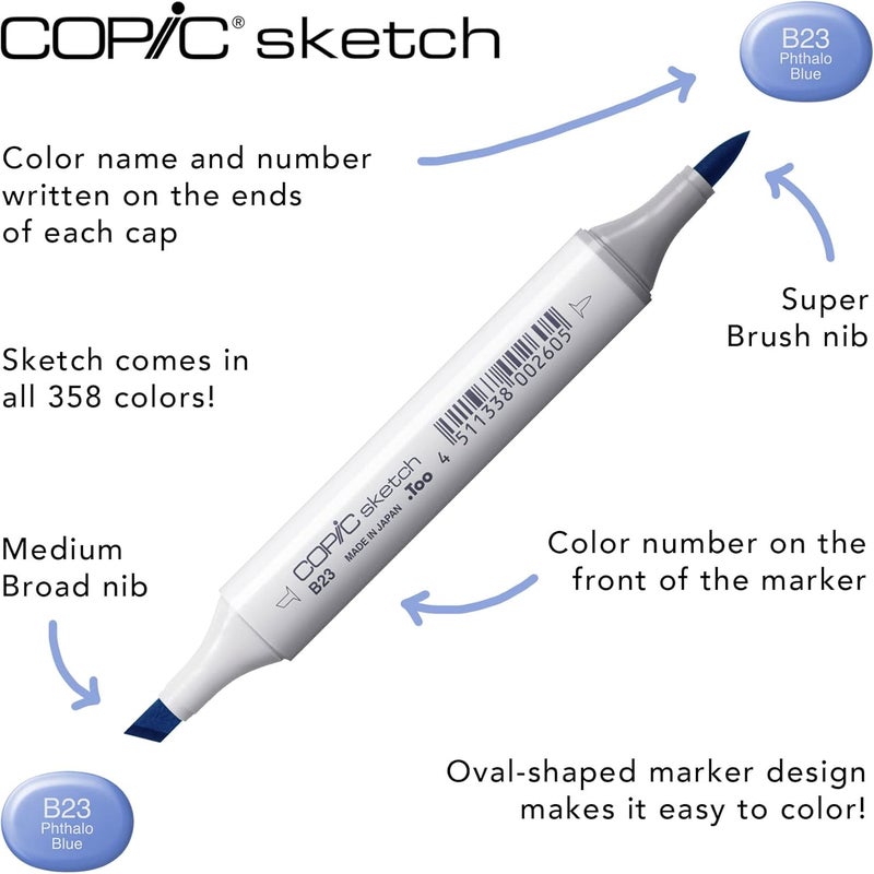 Copic Sketch Markers Set - 6 Piece Sketching Grays with Multiliner Pen - Image 4