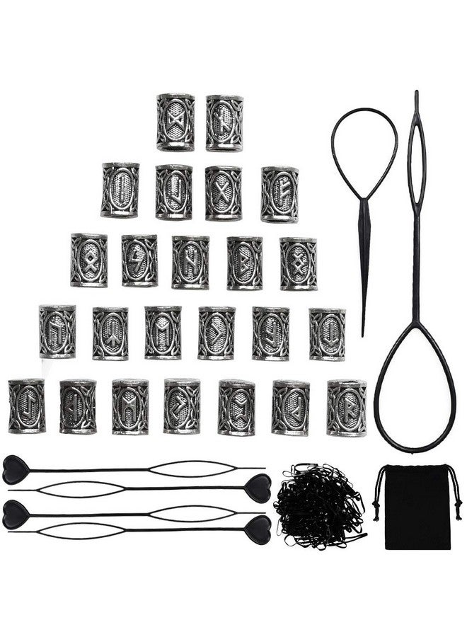 Jolbndcv 24 Pcs Viking Hair Beads Beard Hair Beard Beads 6 Pcs Pull Hair Pin Quick Beader 100 Pcs Black Rubber Bands And A Bag - Image 1