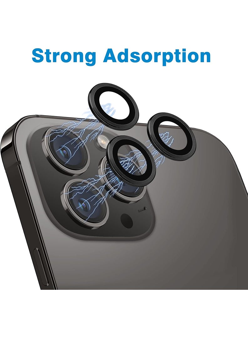 Theodor iPhone 13 Pro/ 13 Pro Max 3 Pcs Camera Lens Protector With 9H Tempered HD Glass Camera Cover Anti Scratch Aluminum Alloy Camera Ring, Graphite Black - Image 2