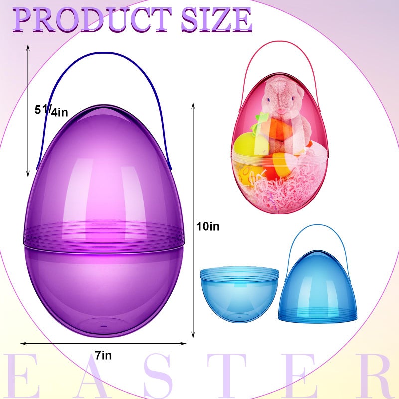Funtery 4 Pcs Jumbo Easter Eggs 10 Inch Plastic Giant Easter Eggs with Handles, Clear Large Baskets Fillable Big Bunny Egg Shaped Baskets Containers Decoration (Fresh Colors) - Image 2