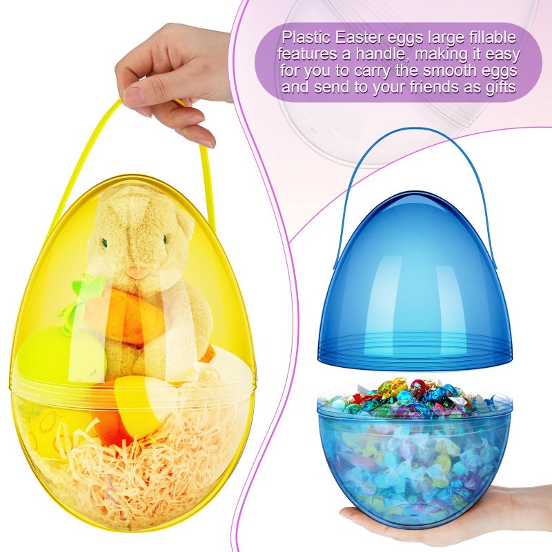 Funtery 4 Pcs Jumbo Easter Eggs 10 Inch Plastic Giant Easter Eggs with Handles, Clear Large Baskets Fillable Big Bunny Egg Shaped Baskets Containers Decoration (Fresh Colors) - Image 3