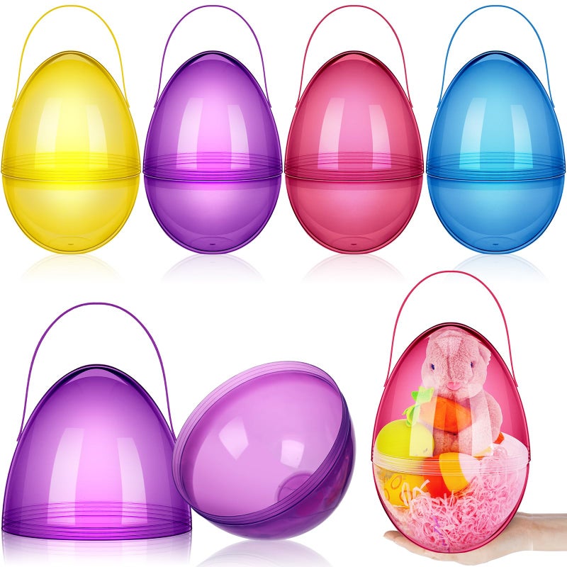 Funtery 4 Pcs Jumbo Easter Eggs 10 Inch Plastic Giant Easter Eggs with Handles, Clear Large Baskets Fillable Big Bunny Egg Shaped Baskets Containers Decoration (Fresh Colors) - Image 1