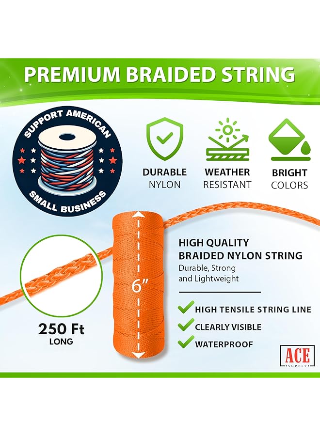 ACE Orange Mason Line String Line #18 Braided Nylon String 250 Ft Length Nylon Twine For Gardening Or Tools Perfect Construction String For A String Level Twine String For Gardening - Image 2