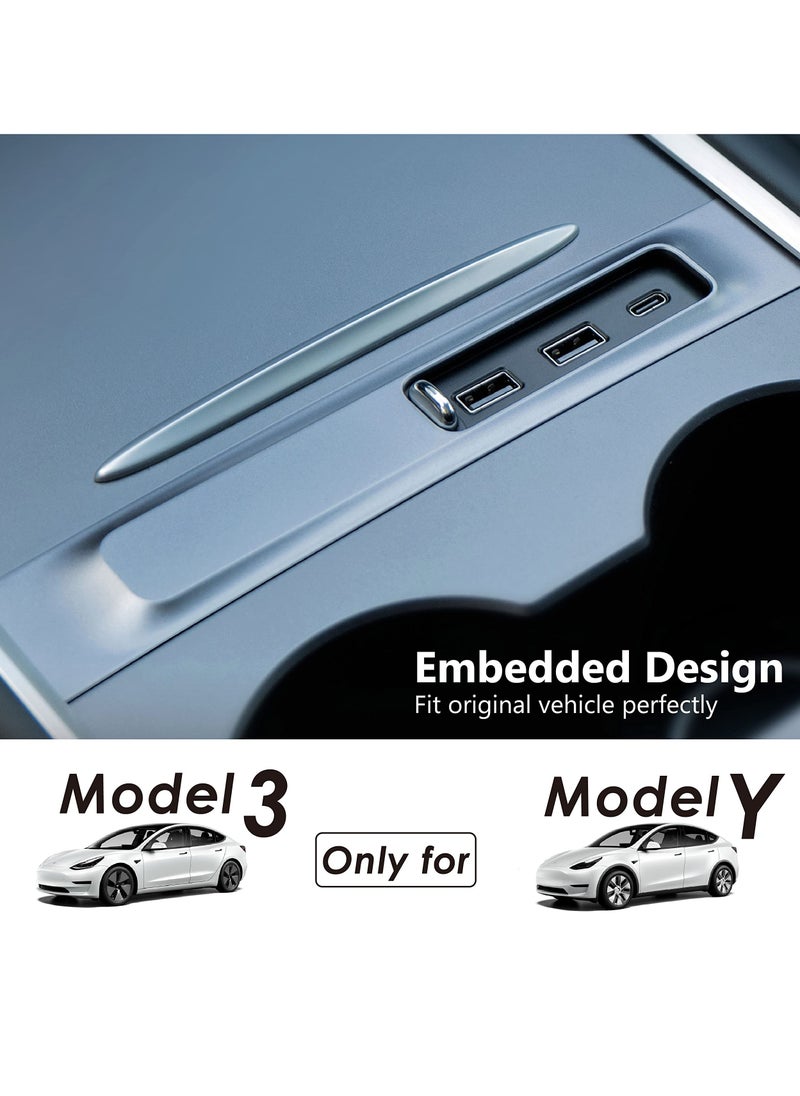 Generic - USB-C Docking Station for Tesla Model Y/3 - Smart LED Multiport Hub Charger Adapter with Sliding Cap, PD Fast Charging Port, Center Console Extension Accessory. - Image 1