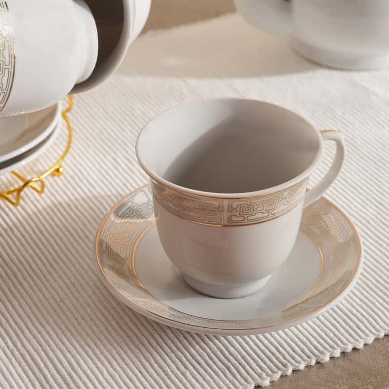 Pan Home طقم شاي أبيض وذهبي مكون من 14 قطعة للضيافة - Image 3