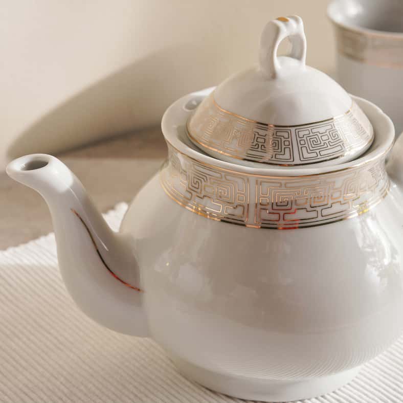 Pan Home طقم شاي أبيض وذهبي مكون من 14 قطعة للضيافة - Image 4