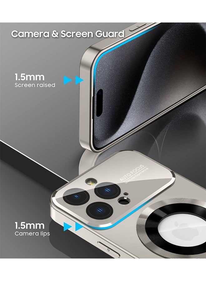 بيوند غطاء مغناطيسي لهاتف iPhone 15 Pro Max مع MagSafe وواقي عدسة الكاميرا، غطاء صلب مقاوم للصدمات (رمادي + أسود) - Image 4