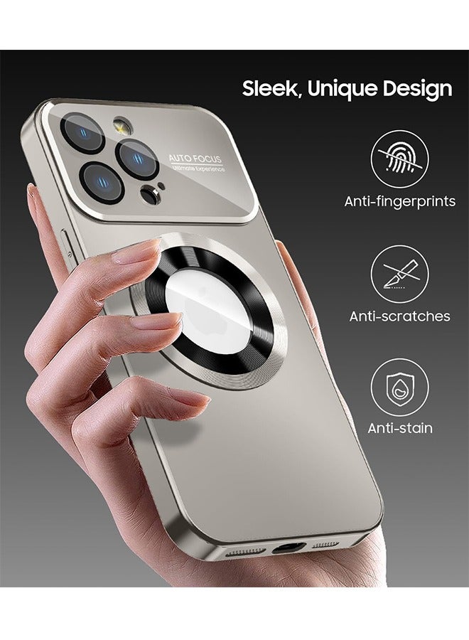 بيوند غطاء مغناطيسي لهاتف iPhone 15 Pro Max مع MagSafe وواقي عدسة الكاميرا، غطاء صلب مقاوم للصدمات (رمادي + أسود) - Image 3