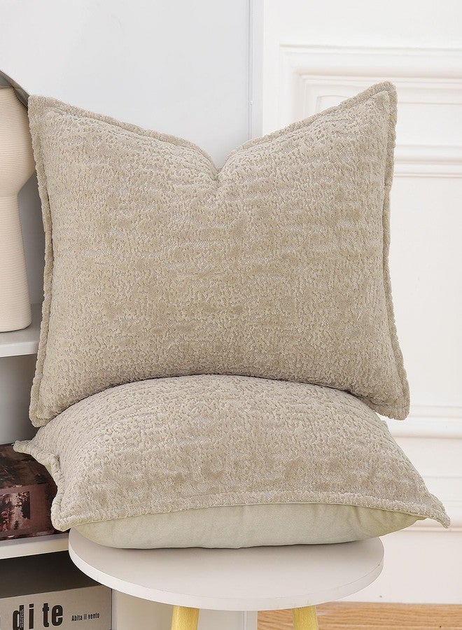 MADIZZ Pack of 2 Chenille Velvet Throw Pillow Covers 12x20 Inch Light Taupe Soft Neutral Decorative Throw Pillows Accent Boho Cushion Covers for Couch Sofa Modern Farmhouse Home Decor - Image 2