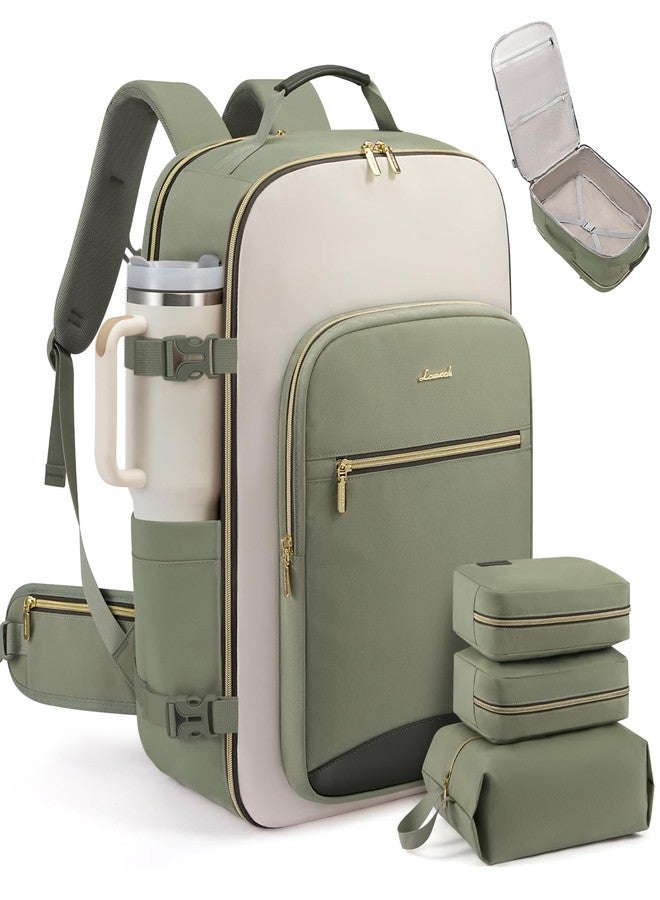 LOVEVOOK Carry on Backpack Personal Item Travel Bag for Women Men, Light Green-beige-olive Green, 56L-4Pcs, Travel Backpacks - Image 1