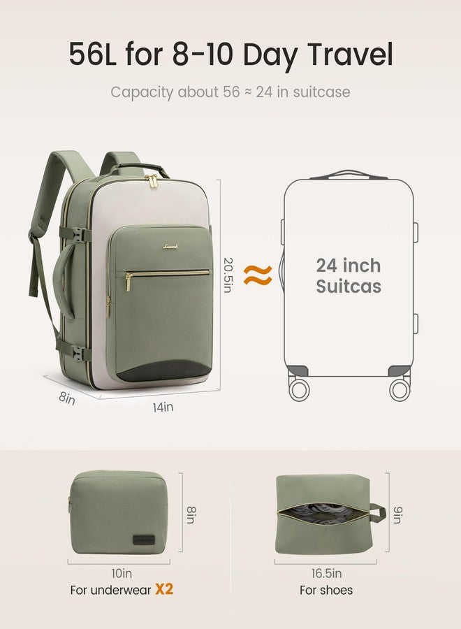 LOVEVOOK Carry on Backpack Personal Item Travel Bag for Women Men, Light Green-beige-olive Green, 56L-4Pcs, Travel Backpacks - Image 5