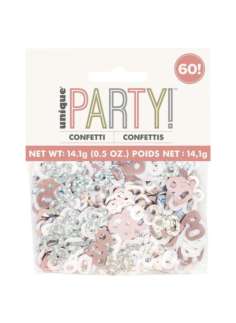 Unique 60-Years Birthday Anniversary Confetti Metallic Rose Gold Silver 14g - Image 2