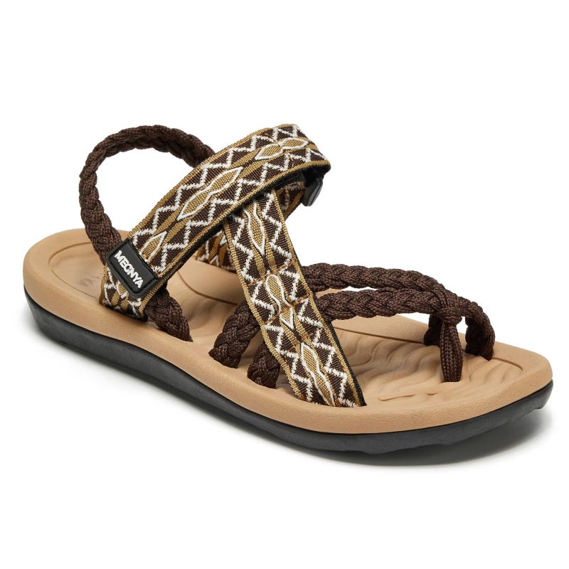 MEGNYA Supportive Summer Beach Travel Walking Shoes with Arch Support for Women, Comfortable Durable Rubber Sole Hiking Sandals Outdoor Adventure Cushion Brown Size 8.5 - Image 1